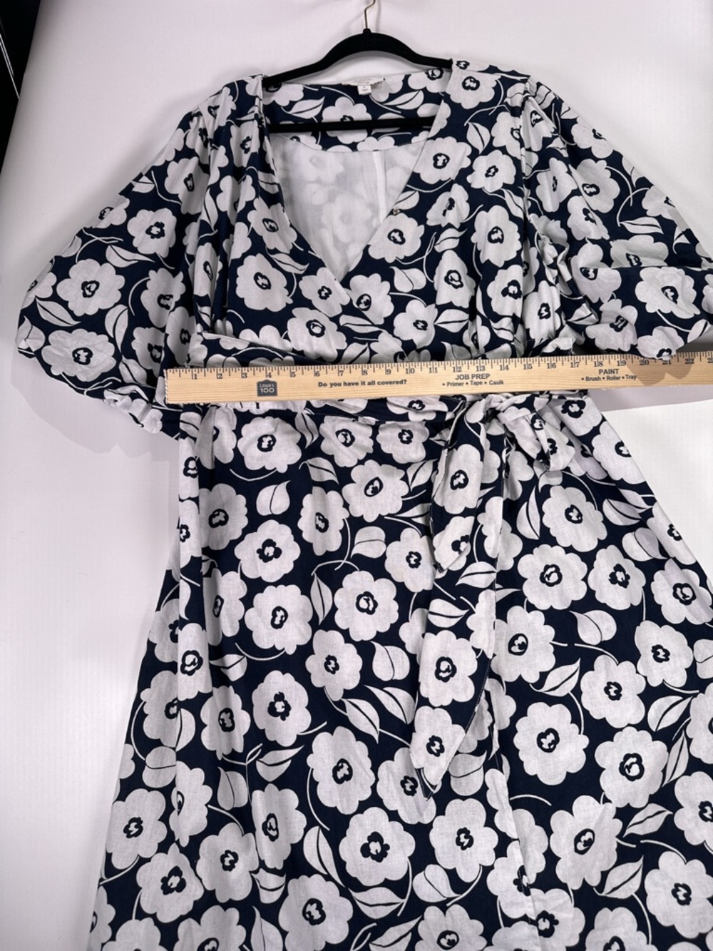 Charter Club Wrap Dress Puff Sleeve Floral Linen Navy White XL - Picture 9 of 11